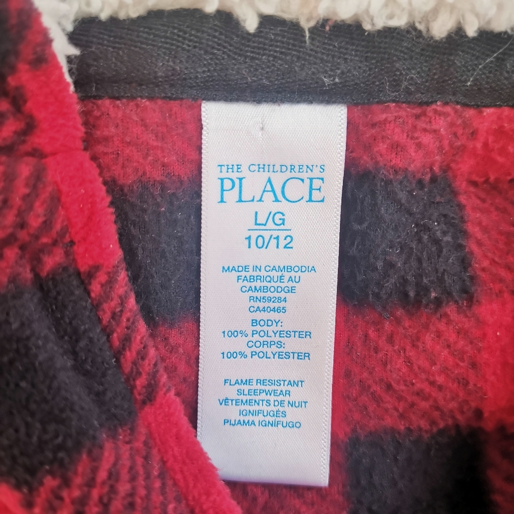 Children's Place Hooded Fleece Plaid Kids Onesie Size Large 10/12 Buffalo Check - Picture 5 of 5